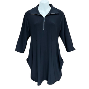Sympli black quarter zip tunic top Size 8 pockets Lagenlook
Relaxed fit